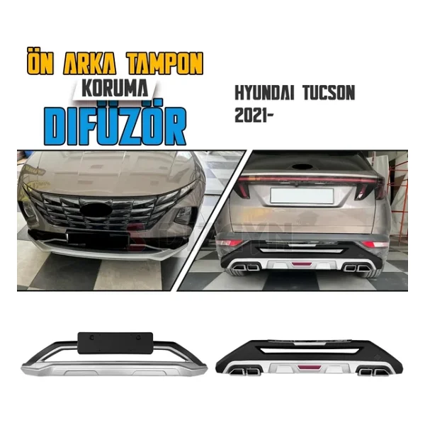 S-Dizayn Hyundai Tucson Ön ve Arka Tampon Koruma Difüzör Seti 2021 Üzeri A+ Kalite - Görsel 2