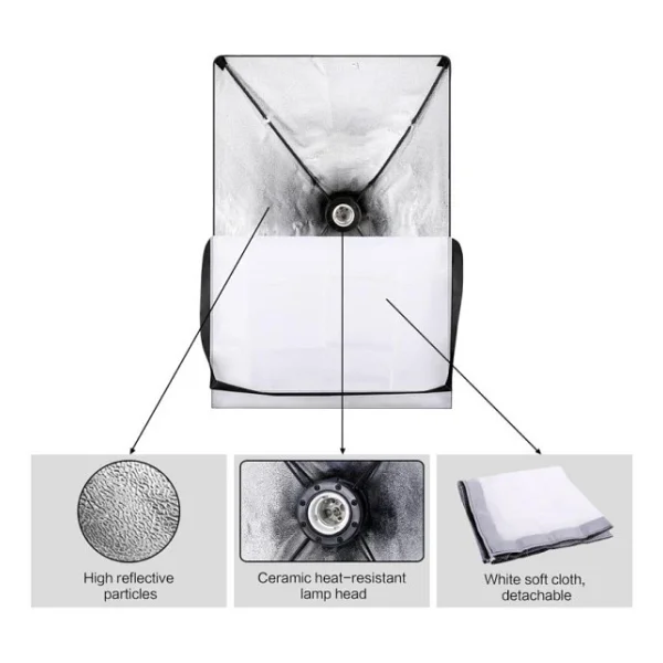 Rabsev Softbox Aydınlatma Seti 50x70 cm 2 Metre Işık Ayağı Fotoğraf Video YouTube Canlı Yayın - Görsel 3