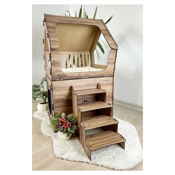 Mavitrend Ahşap Büyük Kedi Evi Xxl Açık Teraslı Model 5 kg Üstü Kediler Için Kahverengi Renk - Görsel 5