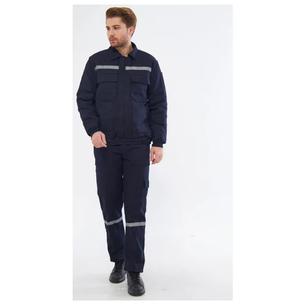 Orange Safety İş Takımı 7/7 Gabardin %100 Pamuk Kapitoneli Reflektörlü Kışlık Lacivert - Görsel 2