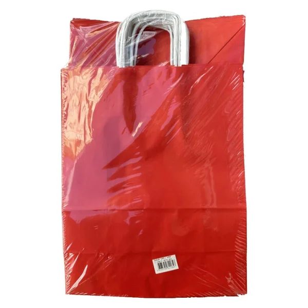 Büküm Saplı Kraft Kağıt Çanta Karton Hediyelik Poşet Torba - Kırmızı - 18X24 Cm. - 5 Adetlik Paket - Görsel 2