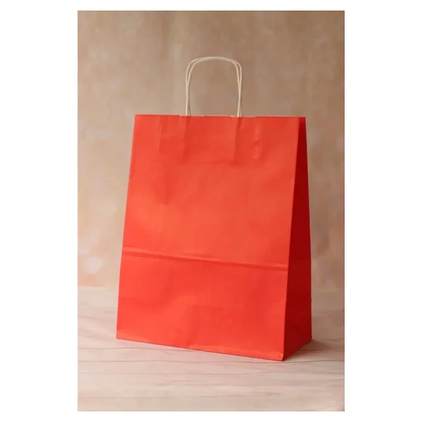 Büküm Saplı Kraft Kağıt Çanta Karton Hediyelik Poşet Torba - Kırmızı - 18X24 Cm. - 5 Adetlik Paket - Görsel 5