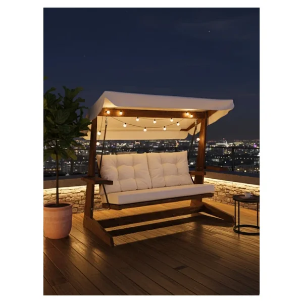 Aida Swings Viva 2200 3 Kişilik Ahşap Bahçe Salıncağı, Balkon Ve Teras Salıncağı, Kanepe Özellikli/Krem - Görsel 8