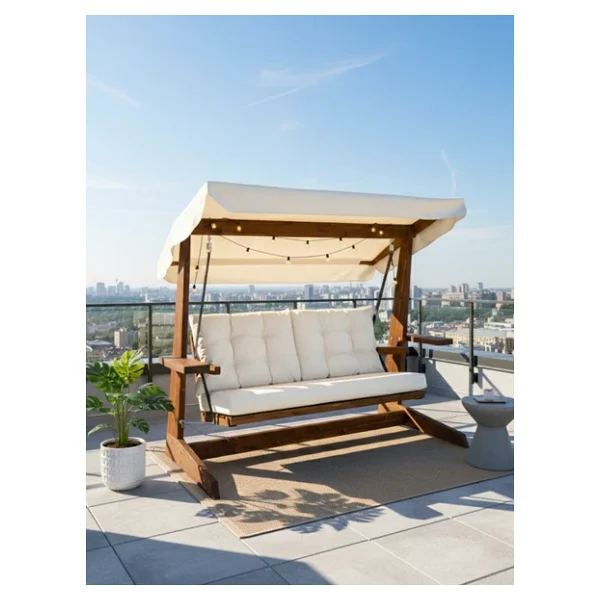 Aida Swings Viva 2200 3 Kişilik Ahşap Bahçe Salıncağı, Balkon Ve Teras Salıncağı, Kanepe Özellikli/Krem - Görsel 7
