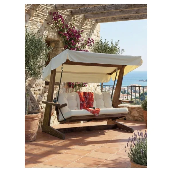 Aida Swings Viva 2200 3 Kişilik Ahşap Bahçe Salıncağı, Balkon Ve Teras Salıncağı, Kanepe Özellikli/Krem - Görsel 4