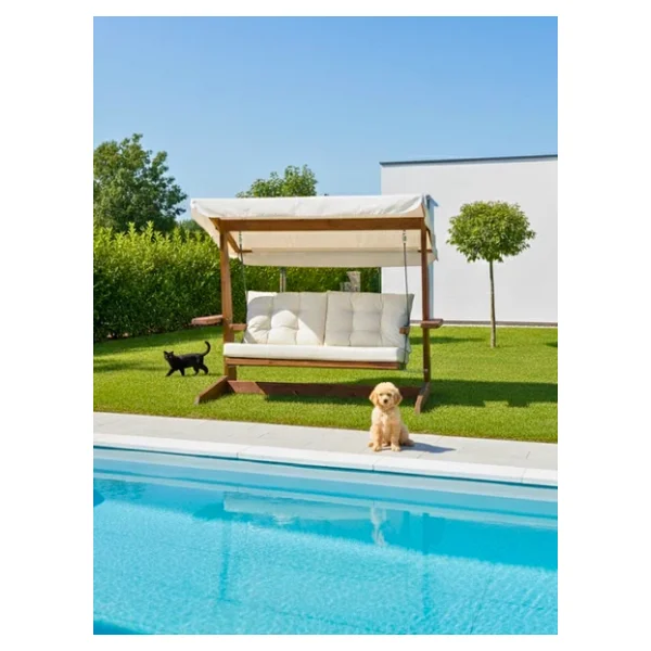 Aida Swings Viva 2200 3 Kişilik Ahşap Bahçe Salıncağı, Balkon Ve Teras Salıncağı, Kanepe Özellikli/Krem - Görsel 9