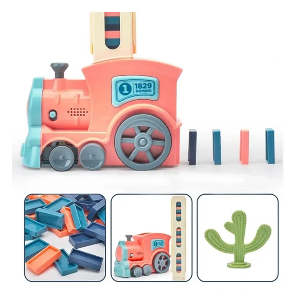 Minio Baby - Işıklı Sesli Domino Tren - Otomatik Domino Dizilimi - Eğitici Oyuncak - Pembe - Görsel 3