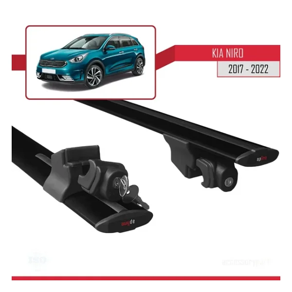 Kia Niro (DE) 2017-2022 Arası ile uyumlu HOOK Model Anahtar Kilitli Ara Atkı Tavan Barı SİYAH - Görsel 5
