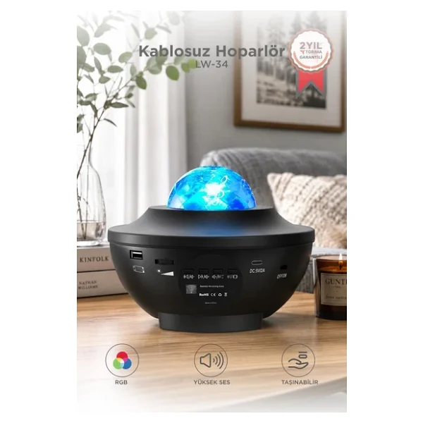 Torima Starry Projektör Led Lazer Uzaktan Kumandalı Kablosuz Hoparlör Gece Lambası LW34 Siyah - Görsel 2