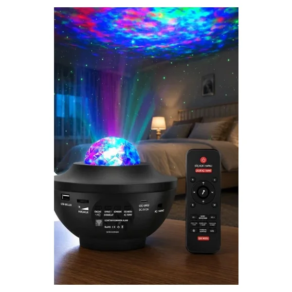 Torima Starry Projektör Led Lazer Uzaktan Kumandalı Kablosuz Hoparlör Gece Lambası LW34 Siyah - Görsel 3