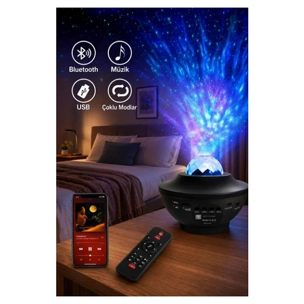 Torima Starry Projektör Led Lazer Uzaktan Kumandalı Kablosuz Hoparlör Gece Lambası LW34 Siyah - Görsel 5