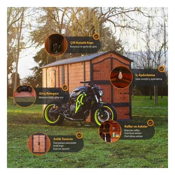Mandu Ahşap Motosiklet Ve Atv Garajı Takım Odası - Görsel 4