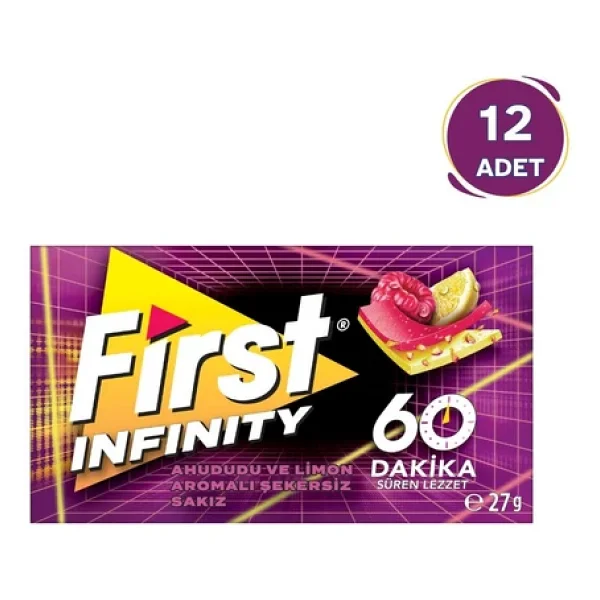 First Infinity 60 Dakika Ahududu & Limon Aromalı Şekersiz Sakız - 12 Adet - 27 gr - Görsel 2