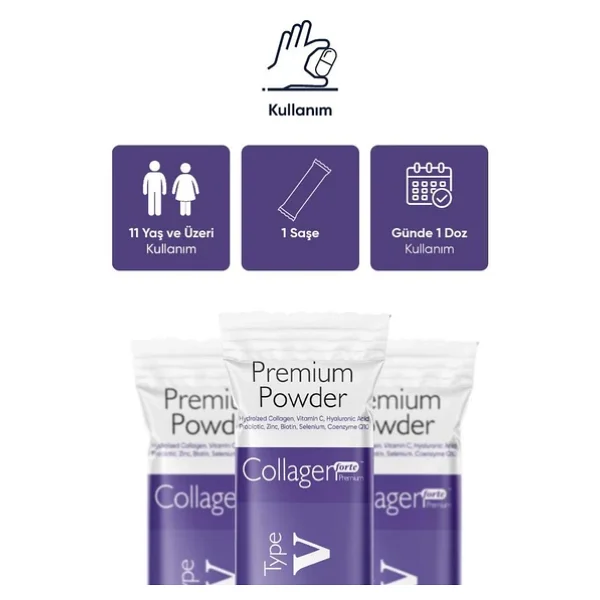 Collagen Forte Premium Powder (Toz) 5 Tip Kolajen 10.000Mg X 30 Şase, Orman Meyveli Aroma - Görsel 2