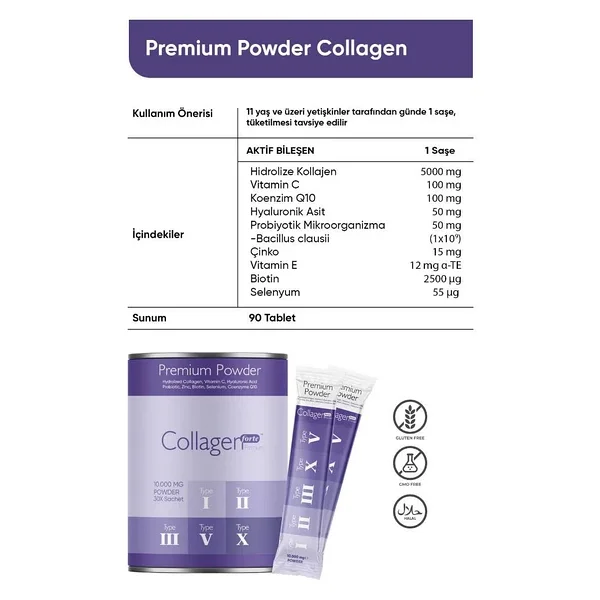 Collagen Forte Premium Powder (Toz) 5 Tip Kolajen 10.000Mg X 30 Şase, Orman Meyveli Aroma - Görsel 3