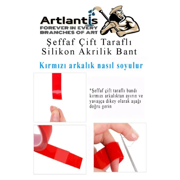 Çift Taraflı Bant Silikonlu Süper Güçlü Çivisiz Montaj Bandı Ve Maket Bıçağı 1 Adet 18Mm X 2 Metre Extra Yüksek Mukavemetli - Görsel 5