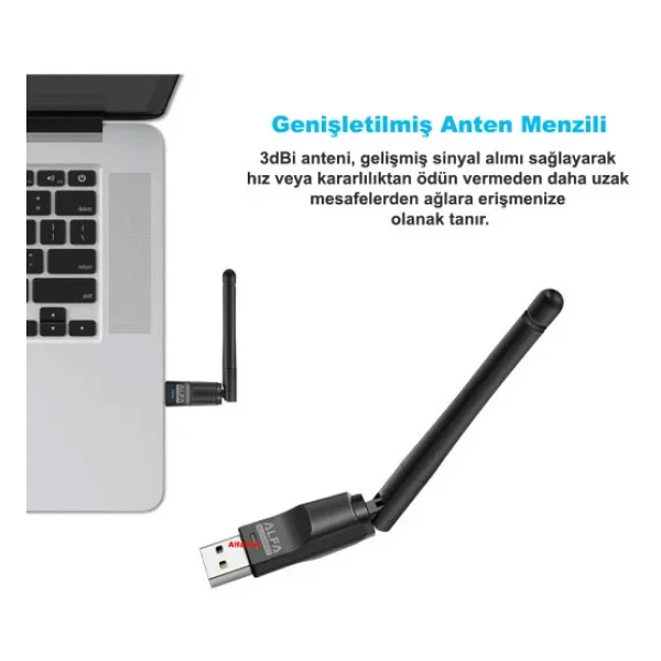 Alfalink W114 150Mbps 2.4Ghz 3dbi Usb Antenli Kablosuz Adaptör - Görsel 5