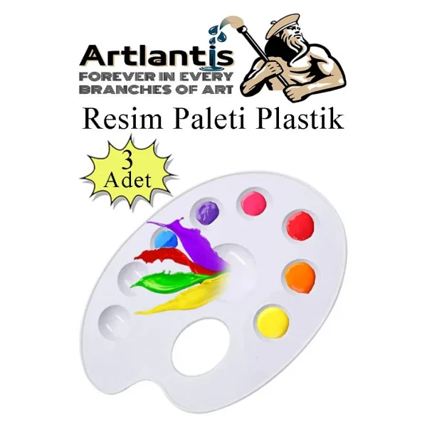 Resim Paleti Plastik 3 Adet Godeli Ressam Paleti Boyama Paleti Akrilik Boya Guaj Boya Suluboya - Görsel 2
