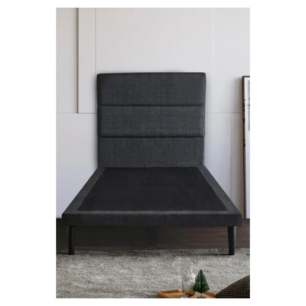 Niron Slim Baza ve Başlık Takımı 100x200 Tek Kişilik Gri Kumaş Kaplı Metal Karyola ve Başlık Seti - Görsel 3
