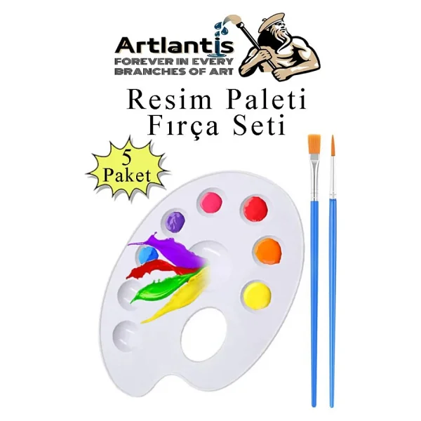 Resim Paleti Ve Resim Firca Seti 5 Paket Ressam Paleti Boyama Fircasi Akrilik Boya Guaj Boya Suluboya - Görsel 2