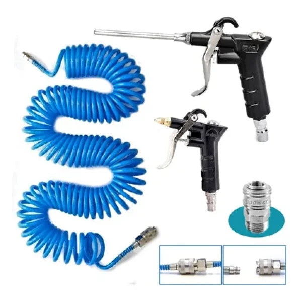 PROXTECH Kompresör Spiral Hava Hortumu 8 mm 15 mt Hava Jakı Hava Tabancası Recor 3 PCS Seti - Görsel 5