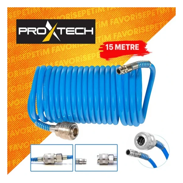 Proxtech Kompresör Saatli Lastik Şişirme 15 Mt spiral Hortumu Hava Tabancası Hava Recor Paket Set - Görsel 2