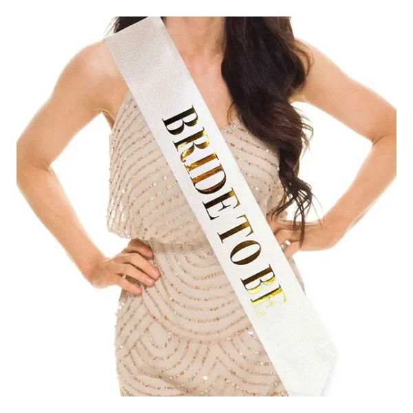Beyaz Uzeri Altin Buyuk Bride To Be Yazili Simli Isiltili Kusak Kemer 10 Cm Genislik - Görsel 2