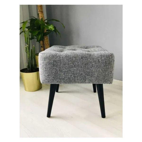 BEYLERBEYİ Artego Geniş Oturum Alanlı Siyah Ağaç Ayak Gri Kare Puf Bench - Görsel 4