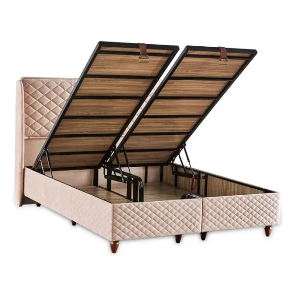 Baklava Lüks Baza ve Başlık Seti 140x190 cm Çift Kişilik Metal Baza ve Başlık Takımı Krem Kumaş - Görsel 2