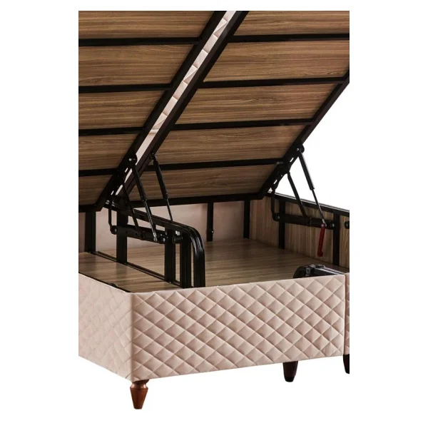 Baklava Lüks Baza ve Başlık Seti 140x190 cm Çift Kişilik Metal Baza ve Başlık Takımı Krem Kumaş - Görsel 3