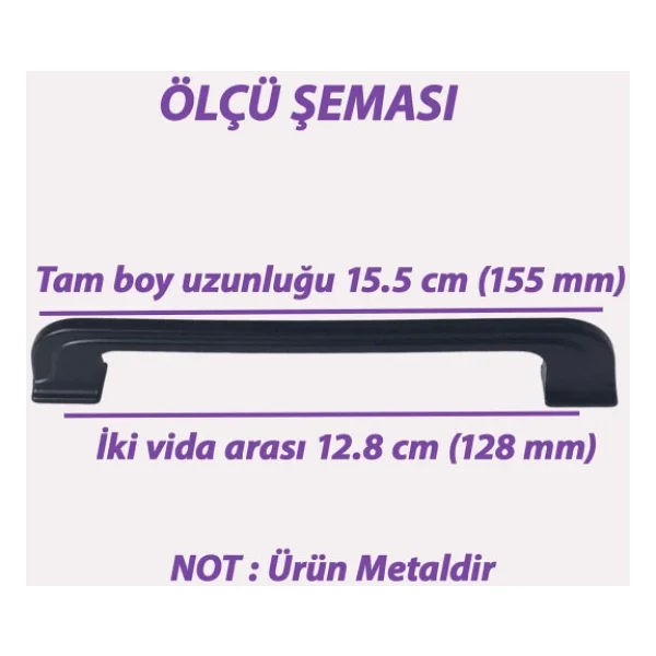 Peri Kulp 128 Mm Siyah Mutfak Kulpu Çekmece Dolap Kapak Kulbu Metal Mobilya Dolabı Kulpları - Görsel 3