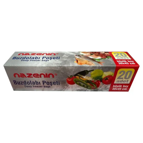 Nazenin Duz Kilitsiz Seffaf Buyuk Boy Buzdolabi Yemek Gida Poseti Torbasi- 30X45 Cm. - 20'Li Paket - Görsel 5