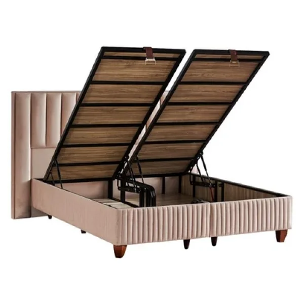 Hades Yatak Baza Ve Baslik Seti 140X190 Cm Cift Kisilik Paket Yayli Luks Yatak Krem Baza Baslik - Görsel 7