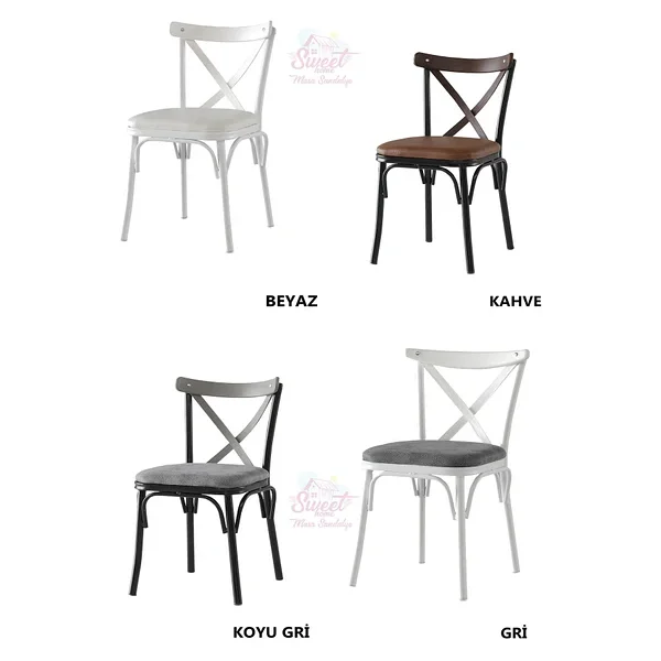 Sweet Home Masa Sandalye Sabit 70x120 Masa Beyaz 4 Adet Çapraz Sandalyetakım - Görsel 4