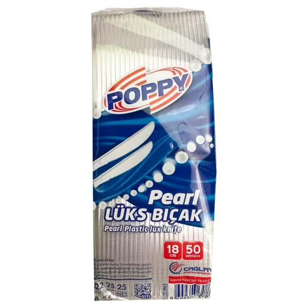 Poppy Plastik Tek Kullanımlık Lüks Bıçak - 18 Cm. - 3.40 Gram - Şeffaf - 50 Adetlik Paket - Görsel 2