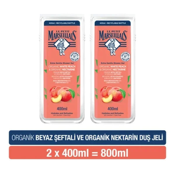 Le Petit Marseillais Beyaz Şeftali ve Nektarin Duş Jeli 400 ml 2 Adet - Görsel 3
