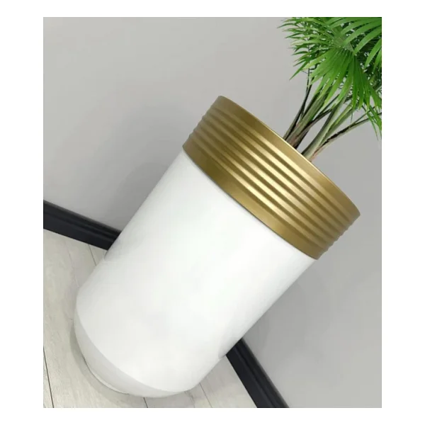 Elegant Dekoratif Eskitme Darbuka Parlak Beyaz Saksi 70Cm - Görsel 3