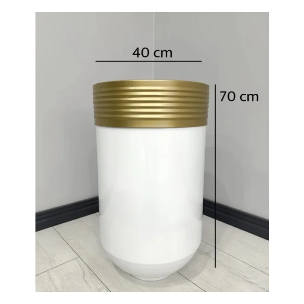 Elegant Dekoratif Eskitme Darbuka Parlak Beyaz Saksi 70Cm - Görsel 4