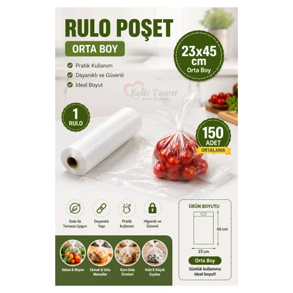 Rulo Poşet Orta Boy Hışır Atlet Poşet Beyaz Poşet Market Manav Poşeti Çöp Poşeti - Görsel 2