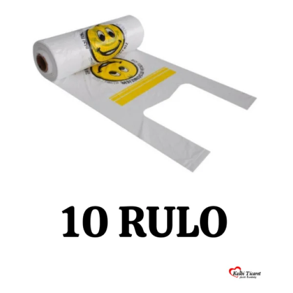 Rulo Poşet Küçük Boy 10 Rulo Gülenyüz Baskılı Poşet Hışır Atlet Poşet Market Manav Poşeti - Görsel 2