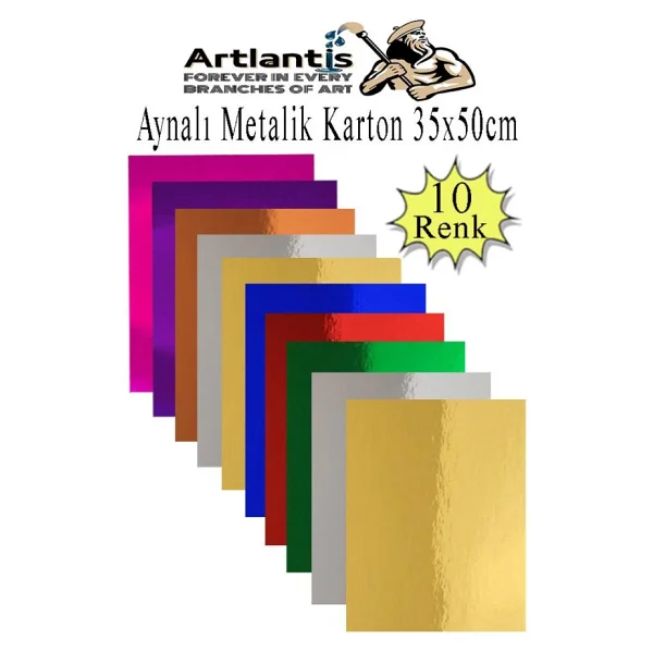 Metalik Aynalı Fon Kartonu 10 Renk 35X50 Cm 1 Paket Okul Sınıf Dekoratif Pırıltılı Folyo Kağıt - Görsel 2