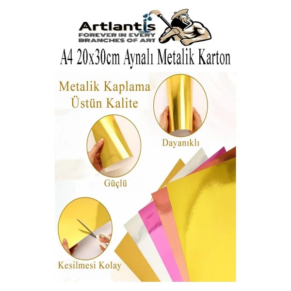 Metalik Aynalı Fon Kartonu 10 Renk 35X50 Cm 1 Paket Okul Sınıf Dekoratif Pırıltılı Folyo Kağıt - Görsel 3