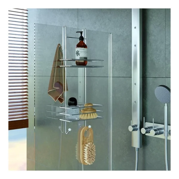 Tekno Tel Lm-065 Asmalı 2 Katlı Düz Banyo Duşakabin Rafı Siyah - Görsel 4