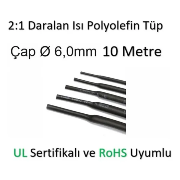 Polyolefin Isı Shrink Tüp 2:1 Daralan Makaron Boru Çap Ø6,0Mm 10 X 1 Metre - Görsel 3
