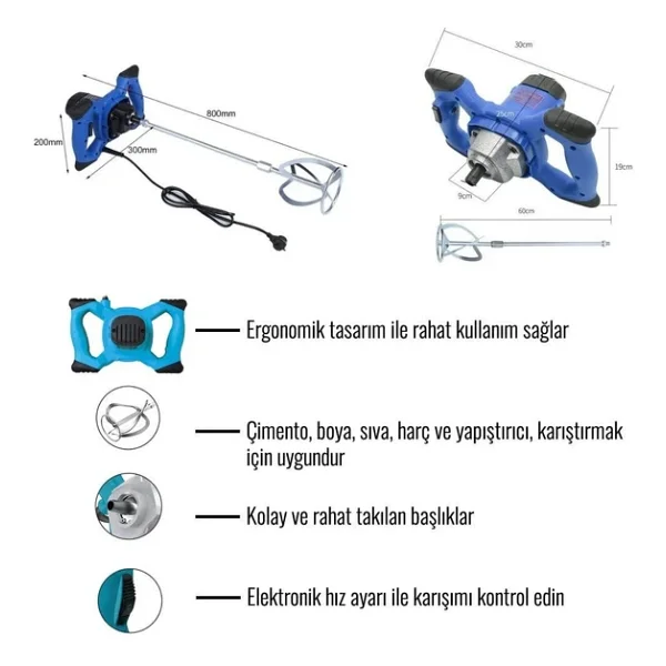 Harç Boya Karıştırıcı Mikser 1600W Eea190 (B) - Görsel 2