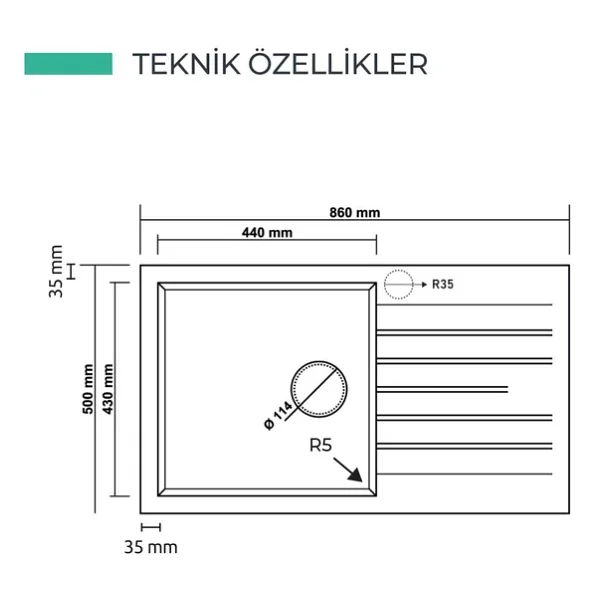 RealStone P014 Loadikya 86 XL Siyah Tezgah Üstü Eviye - Görsel 3