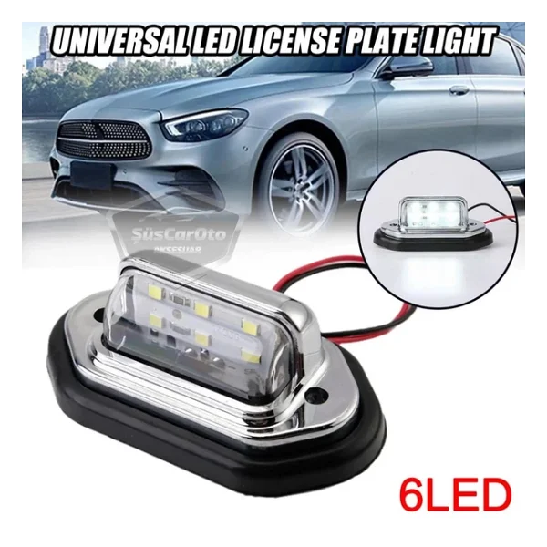 Üniversal Plaka Lambası 6 Led Güçlü Işık Su Geçirmez Krom Araç Plaka Işığı Ultra Parlak Oto Aydınlatma 12/24V 2 Adet - Görsel 6