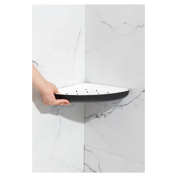 Porsima 0447 2'li İstiridye Banyo Köşe Rafı - Yapışkanlı Duş Rafı Banyo Düzenleyici Organizer - Siyah - Görsel 5