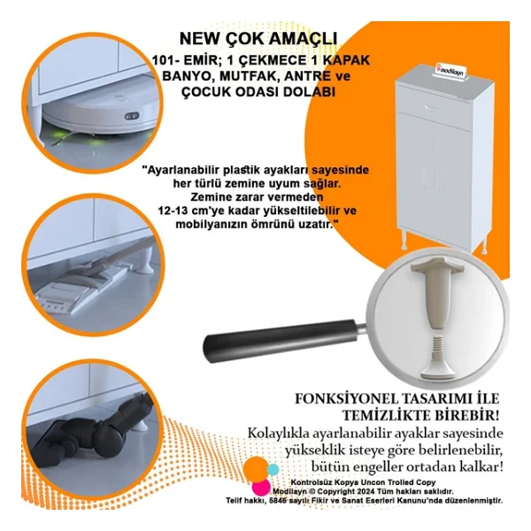 Modilayn Emir 40 X 88 X 32,5 Cm Kapaklı Ve Çekmeceli Çok Amaçlı Banyo&Mutfak Dolabı - Görsel 6