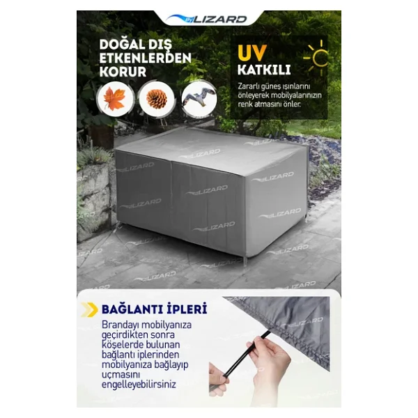 ByLizard Bahçe Mobilya Koruma Örtüsü 320x200x80 Cm Gri Su Geçirmez - Görsel 4